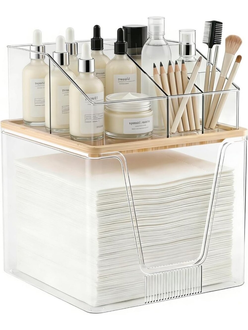 2-in-1 Disposable Facial Towel Holder & Cosmetic Organizer | Clear Storage with